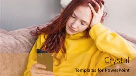  Presentation with sad teen - Theme featuring upset-young-woman-sit background and a gold colored foreground