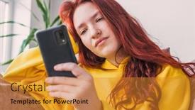  Presentation with sad teen - Presentation theme with upset-young-woman-sit background and a gold colored foreground