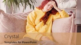  Presentation with living life - Presentation theme consisting of upset-young-woman-sit background and a coral colored foreground