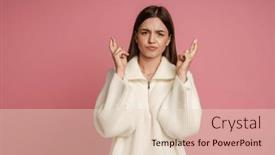  Presentation with good luck - Theme consisting of upset-young-woman-wearing-sweater background and a  colored foreground