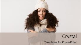  Presentation with upset - Slide set consisting of upset young woman wearing winter background and a mint green colored foreground