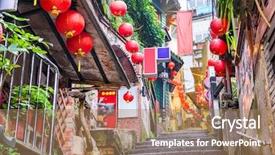  Presentation with taiwan - Amazing PPT theme having upward - jiufen taiwan at the landmark backdrop and a coral colored foreground