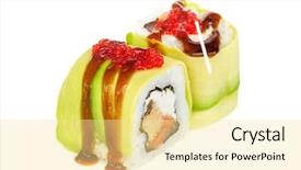  Presentation with philadelphia - PPT theme having uramaki maki sushi two rolls background and a blonde colored foreground