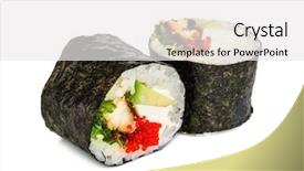  Presentation with seaweed - Theme enhanced with uramaki maki sushi two rolls isolated on white philadelphia cheese nori eel seaweed chuka avocado and tobico background and a white colored foreground