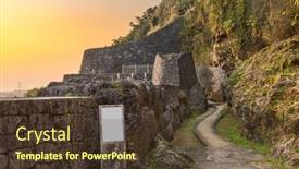  Presentation with japan castle - Presentation design consisting of urasoe-okinawa-japan-at-urasoe background and a tawny brown colored foreground