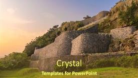  Presentation with japan castle - PPT theme having urasoe-okinawa-japan-at-urasoe background and a tawny brown colored foreground