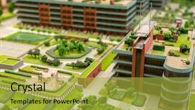  Presentation with future city - Presentation theme consisting of urbain - layout of city streets blocks background and a yellow colored foreground