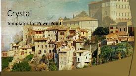  Presentation with artwork - Colorful presentation design enhanced with urban agriculture - pictorial todi umbria artwork backdrop and a mint green colored foreground