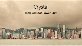  Presentation with hong kong city day - Cool new slide deck with urban architecture in hong kong victoria harbor with city skyline and cloud in the day with yellow tone backdrop and a lemonade colored foreground