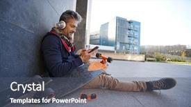  Presentation with urban - Theme having urban area listening to music background and a  colored foreground