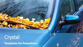  Presentation with colonial urban - Beautiful presentation design featuring urban autumn landscape car covered backdrop and a teal colored foreground