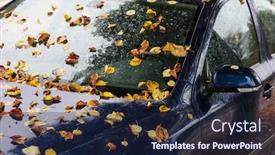  Presentation with autumn leaves - Audience pleasing presentation design consisting of urban-autumn-landscape-car-covered backdrop and a navy blue colored foreground