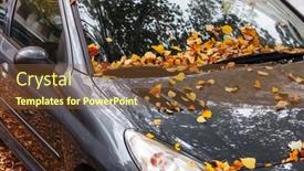  Presentation with autumn leaves - Slide set having urban-autumn-landscape-car-covered background and a tawny brown colored foreground
