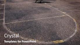  Presentation with basketball court - Colorful PPT theme enhanced with urban-basketball-court-on-concrete backdrop and a dark gray colored foreground