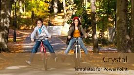  Presentation with teens - PPT theme having urban biking - teens and bikes in city background and a coral colored foreground