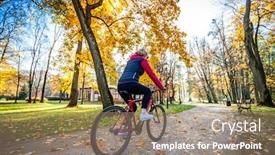  Presentation with urban - Colorful slide deck enhanced with urban-biking-woman-riding-bike backdrop and a coral colored foreground