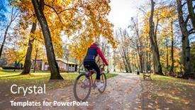  Presentation with urban - Slide deck enhanced with urban-biking-woman-riding-bike background and a gray colored foreground