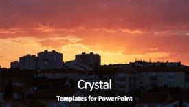  Presentation with urban buildings - Beautiful theme featuring urban buildings glowing clouds crimson backdrop and a black colored foreground