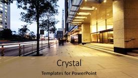  Presentation with commercial - Slide deck having urban city commercial building entrance background and a yellow colored foreground