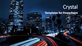  Presentation with city night - Audience pleasing presentation theme consisting of urban city with freeway overpass backdrop and a navy blue colored foreground