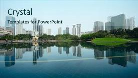  Presentation with city buildings - Cool new theme with urban construction - buildings of a city backdrop and a cool aqua colored foreground