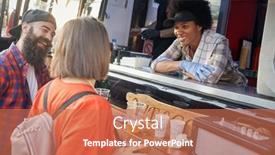  Presentation with food truck - PPT layouts enhanced with urban-couple-ordering-fast-food background and a coral colored foreground