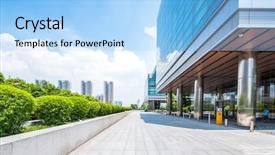  Presentation with modern building - Beautiful PPT theme featuring urban design - empty road near modern building backdrop and a light blue colored foreground