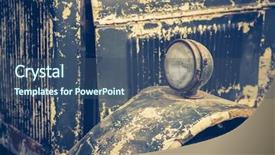  Presentation with vintage car - Amazing presentation design having urban design - headlight of a vintage car backdrop and a ocean colored foreground