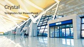  Presentation with urban design - PPT theme consisting of urban design - modern architecture of airport walkway background and a blonde colored foreground