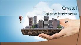  Presentation with urban design - PPT theme featuring urban design - new development project mixed media background and a sky blue colored foreground