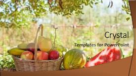  Presentation with fruit melon - PPT theme featuring urban farming - closeup of a rustic wicker background and a yellow colored foreground