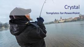  Presentation with outdoor activities - Beautiful PPT theme featuring street rod - alone fisherman trying to catch backdrop and a sky blue colored foreground