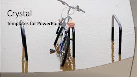  Presentation with flood - Amazing slides having urban floods - abandoned bicycle caught in flood backdrop and a light gray colored foreground