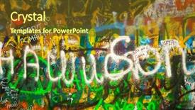  Presentation with wall street - PPT theme featuring urban graffiti - fragment of famous viktor tsoy background and a tawny brown colored foreground