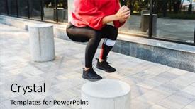  Presentation with exercise kids kid doing fitness - Cool new PPT theme with urban health program - confident fit sportswoman doing exercises backdrop and a light gray colored foreground