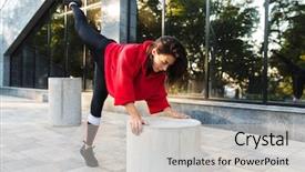  Presentation with exercise kids kid doing fitness - Slides enhanced with urban health program - confident fit sportswoman doing exercises background and a light gray colored foreground