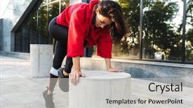  Presentation with exercise kids kid doing fitness - PPT layouts consisting of urban health program - confident fit sportswoman doing exercises background and a light gray colored foreground