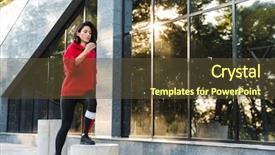  Presentation with exercises - Theme with urban health program - confident fit sportswoman doing exercises background and a tawny brown colored foreground