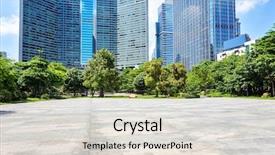  Presentation with square - Cool new presentation theme with urban landscape - empty modern square and skyscrapers backdrop and a lemonade colored foreground