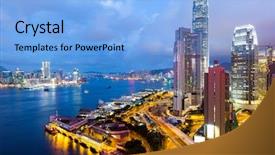  Presentation with hong kong - PPT theme featuring urban landscape - hong kong office building background and a light blue colored foreground