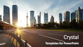  Presentation with financial center - Presentation theme consisting of urban landscape - road in shanghai lujiazui financial background and a tawny brown colored foreground