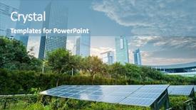  Presentation with solar panel - Audience pleasing PPT theme consisting of urban landscape landmarks ecological energy backdrop and a light blue colored foreground