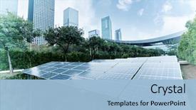  Presentation with solar panel - Presentation design consisting of urban landscape landmarks ecological energy background and a light blue colored foreground
