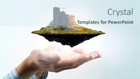  Presentation with urban - Colorful presentation enhanced with urban-landscape-with-skyscrapers-mixed backdrop and a sky blue colored foreground