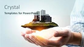  Presentation with urban - PPT theme with urban-landscape-with-skyscrapers-mixed background and a sky blue colored foreground