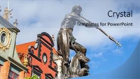  Presentation with symbol - Amazing presentation design having urban legend - famous neptune fountain symbol backdrop and a light blue colored foreground