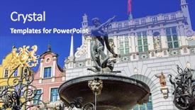  Presentation with poland - Slides having urban legend - fountain of the neptune background and a cobalt blue colored foreground