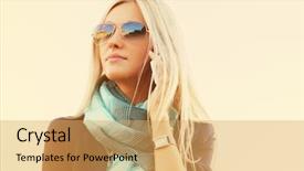  Presentation with black business - Slide set enhanced with urban life communication - blond business woman in sunglasses background and a yellow colored foreground