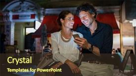  Presentation with video - Theme consisting of urban life communication - man showing something to mature background and a tawny brown colored foreground