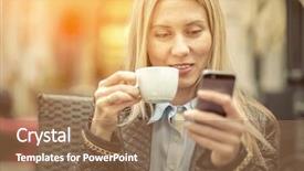  Presentation with cafe - Slide set with urban life communication - woman seating in cafe background and a coral colored foreground